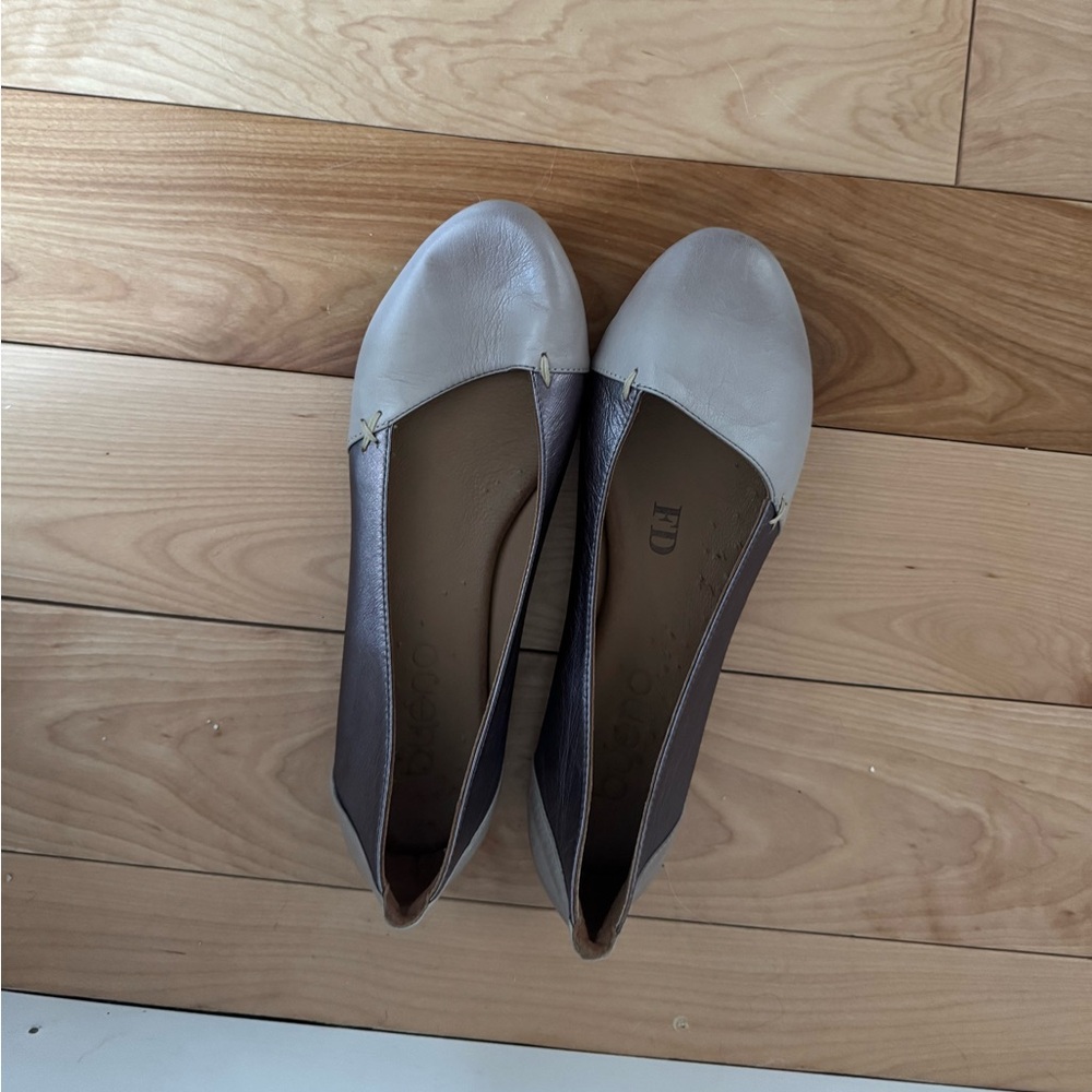 Bueno Taupe and Pewter Leather Flats